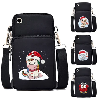 Рождественские женские сумки с единорогом, мультяшная многофункциональная сумка через плечо, кошелек на молнии с радужным единорогом, рождественские сумки для мобильных телефонов
