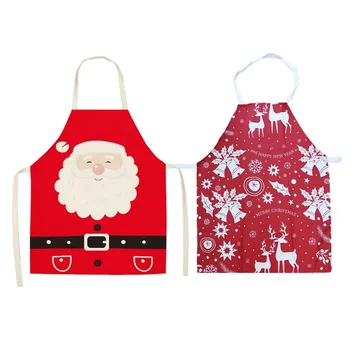 Рождественский креативный фартук, рабочая одежда для родителей и детей, фартук из тонкого льна с принтом, женские кухонные рождественские украшения