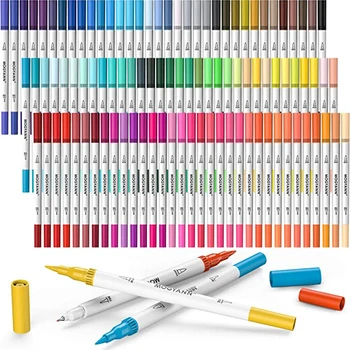 Ручки с двойной кистью, маркеры, 100 цветов, художественная маркерная кисть и тонкий наконечник, художественные раскрашивающие маркеры для детей, книжка-раскраска для взрослых, товары для рукоделия