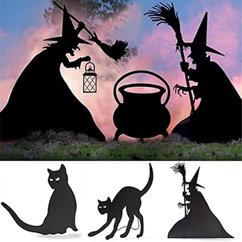 Силуэт ведьмы на Хэллоуин, ведьмы из кованого железа, Черный Котел, Знаки во дворе, Страшный семейный дом, Передний двор, E Прочный