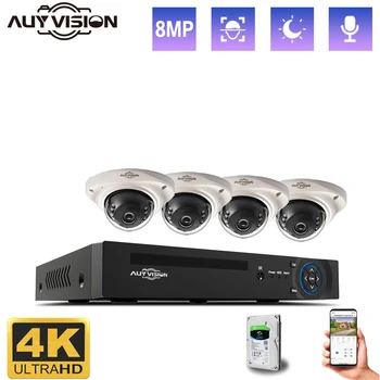 Система Камер Видеонаблюдения 4K 8MP 4CH H.265 + POE NVR Комплект Наружных Металлических Купольных IP-камер Видеонаблюдения С Захватом Аудио Лица