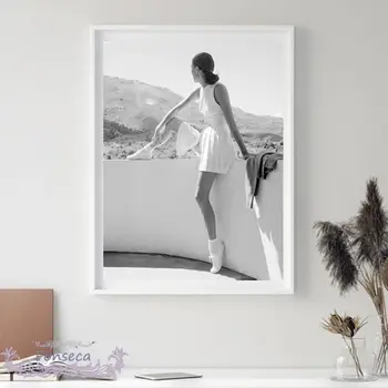 Спортивная девушка, теннисистка, Картина на холсте, черно-белая мода, Винтажные фотопечати, плакат, Настенные рисунки для гостиной