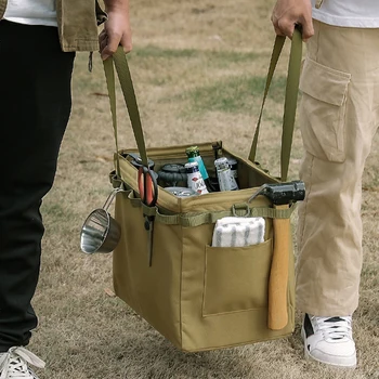 Сумка для пикника с несколькими карманами из ткани Оксфорд, сумки для хранения инструментов для кемпинга, сумка большой емкости, складной термос для напитков, ланч-бокс