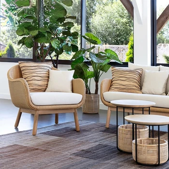 Уличный диван из ротанга из массива дерева, балкон, садовое кресло из ротанга, мебель для чайного столика, комбинированная терраса во внутреннем дворе