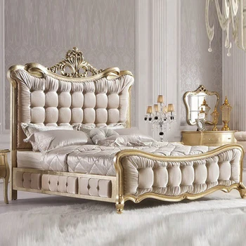 Французская резная светлая роскошная кровать Европейская кровать из цельного дерева винтажная старая кровать кровать принцессы из цельного дерева ретро кровать свадебная кровать размера 