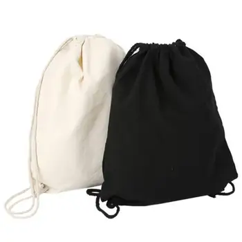 Холщовая сумка на плечах, карманы с завязками, студенческий рюкзак для покупок, хлопковая сумка для спортзала, дорожная сумка для хранения