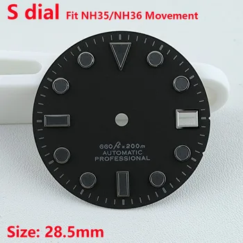 Циферблат NH35 черный циферблат Циферблат часов S циферблат зеленый светящийся циферблат Подходит для механизма NH35 NH36 аксессуары для часов Инструмент для ремонта часов