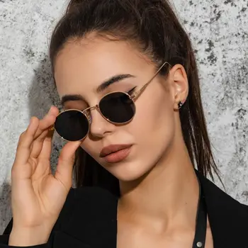 Черные круглые солнцезащитные очки для женщин в металлической оправе модных оттенков для путешествий|пляжа