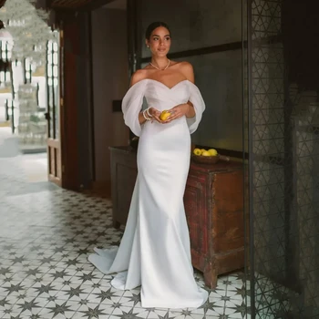 Элегантный Русалочий атласный шлейф с открытыми плечами романтическое свадебное предложение невесты свадебное платье на заказ Vestidos de novia